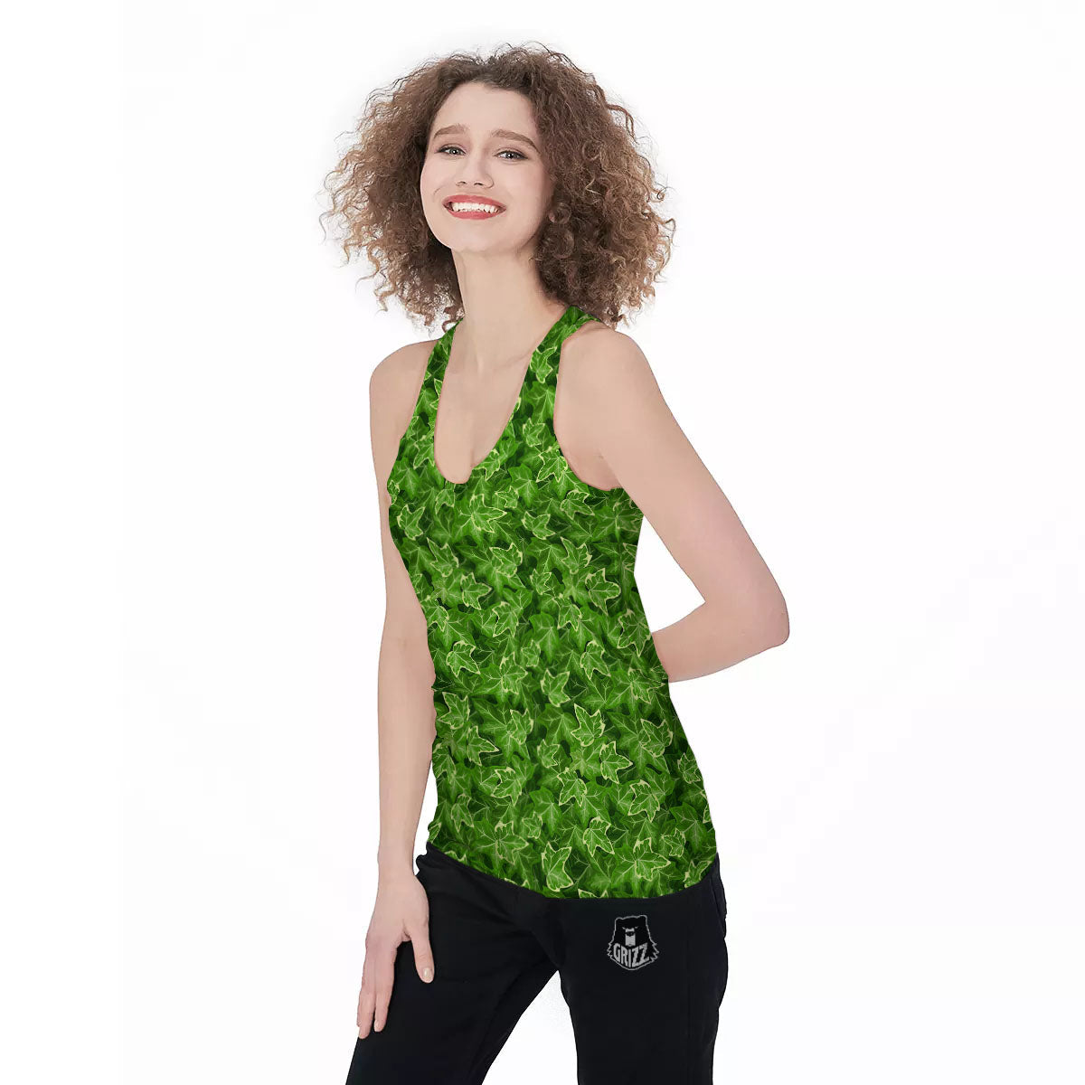 Ivy Leaf Green Print Pattern Women's Racerback Tank Top-grizzshop