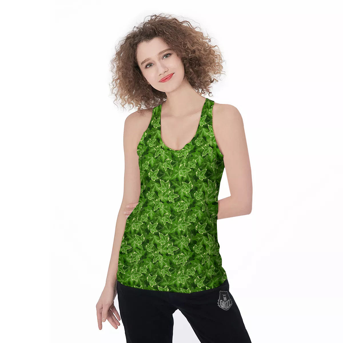 Ivy Leaf Green Print Pattern Women's Racerback Tank Top-grizzshop
