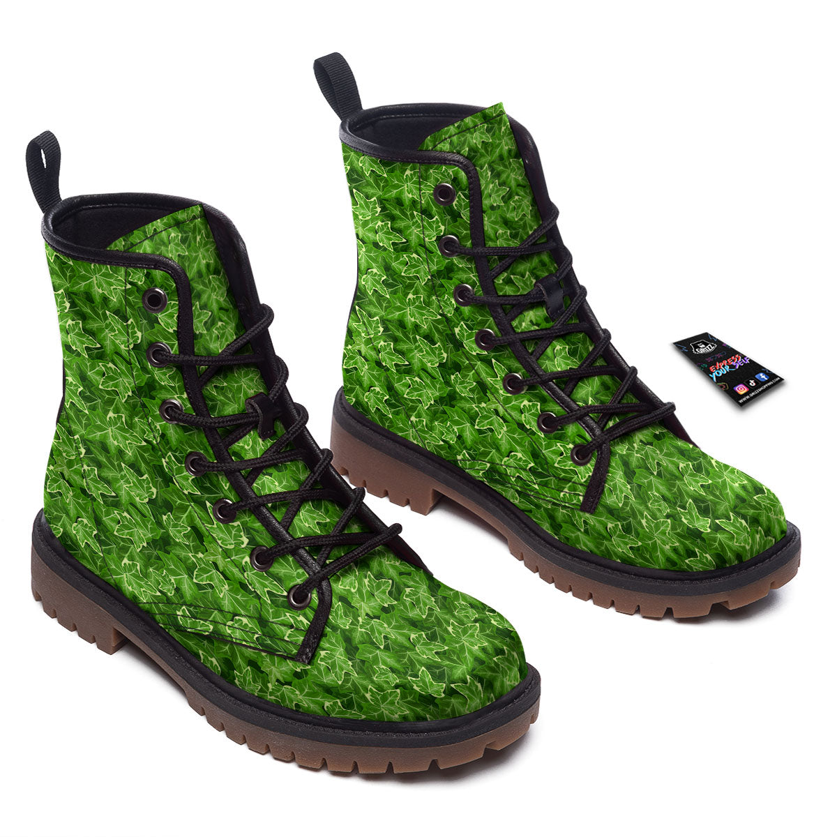 Ivy Leaf Green Print Pattern Work Boots-grizzshop