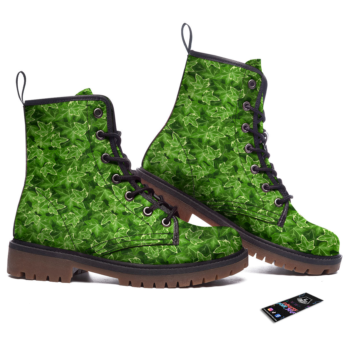 Ivy Leaf Green Print Pattern Work Boots-grizzshop