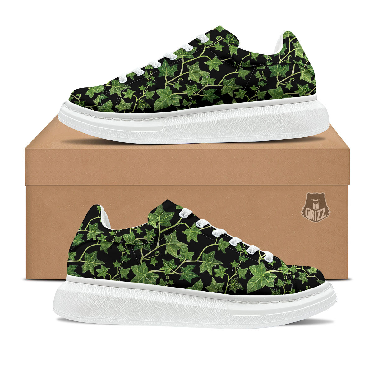 Ivy Leaf Green Print Platform Shoes-grizzshop
