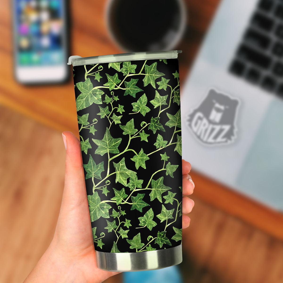 Ivy Leaf Green Print Tumbler-grizzshop