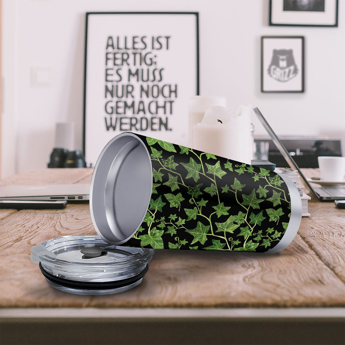 Ivy Leaf Green Print Tumbler-grizzshop