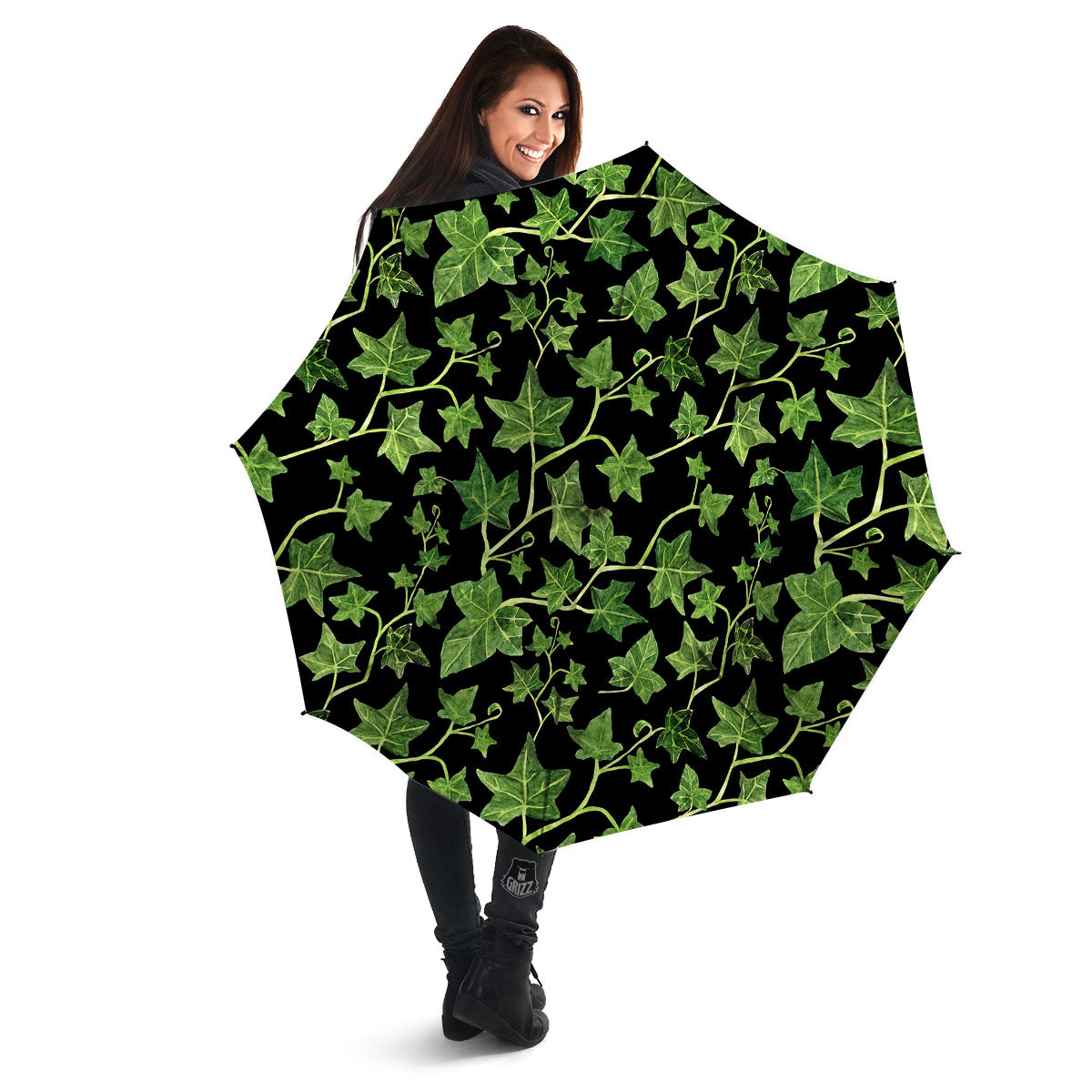Ivy Leaf Green Print Umbrella-grizzshop