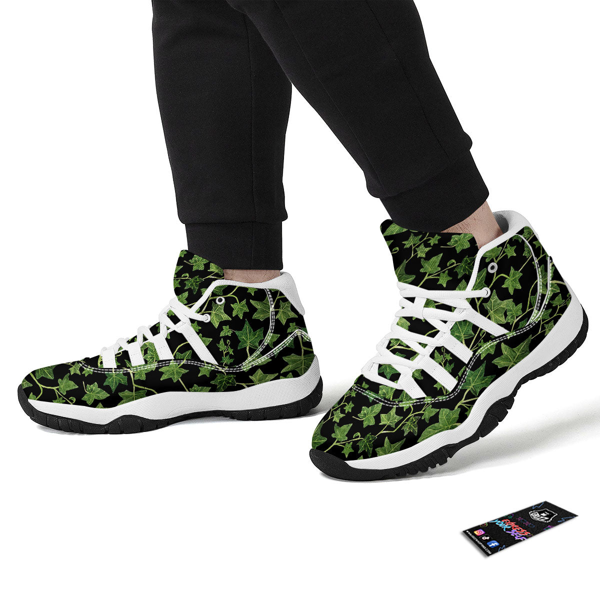 Ivy Leaf Green Print White Bball Shoes-grizzshop