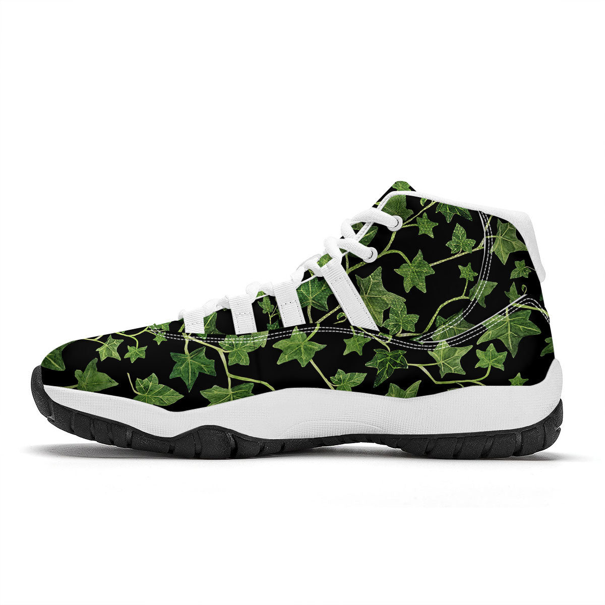 Ivy Leaf Green Print White Bball Shoes-grizzshop