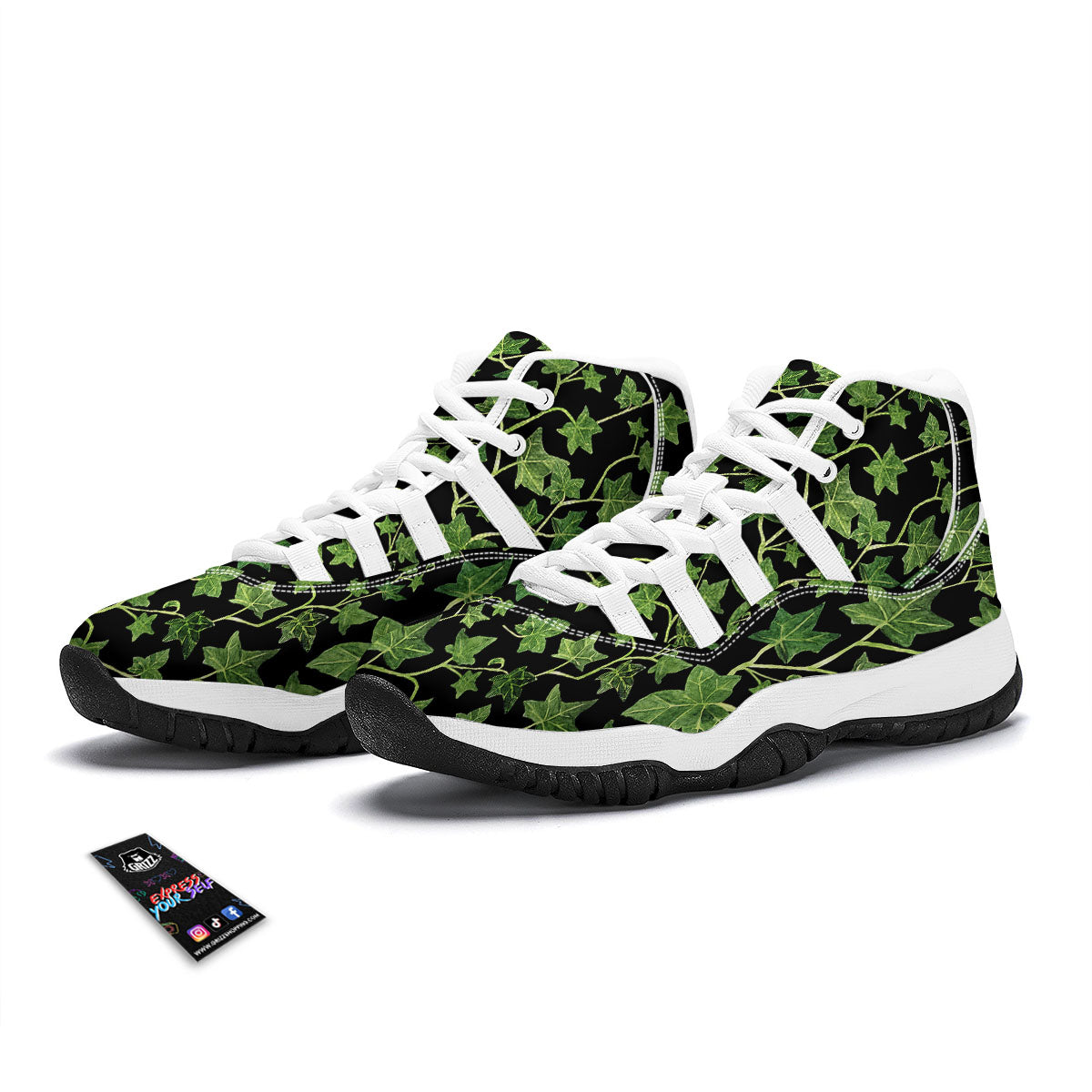 Ivy Leaf Green Print White Bball Shoes-grizzshop