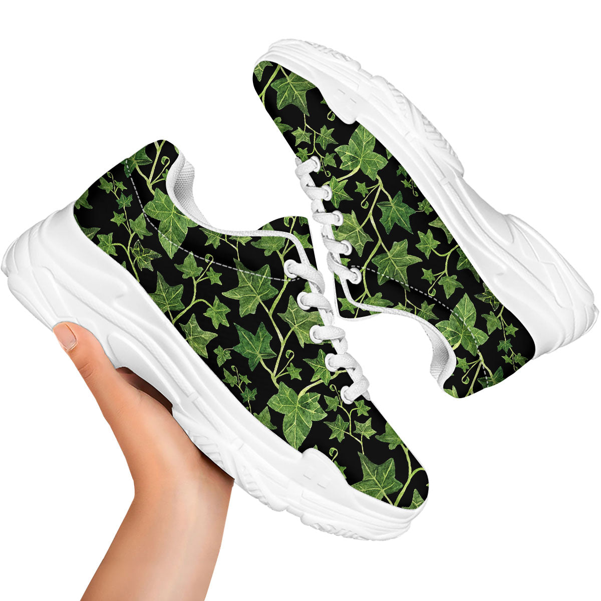 Ivy Leaf Green Print White Chunky Shoes-grizzshop