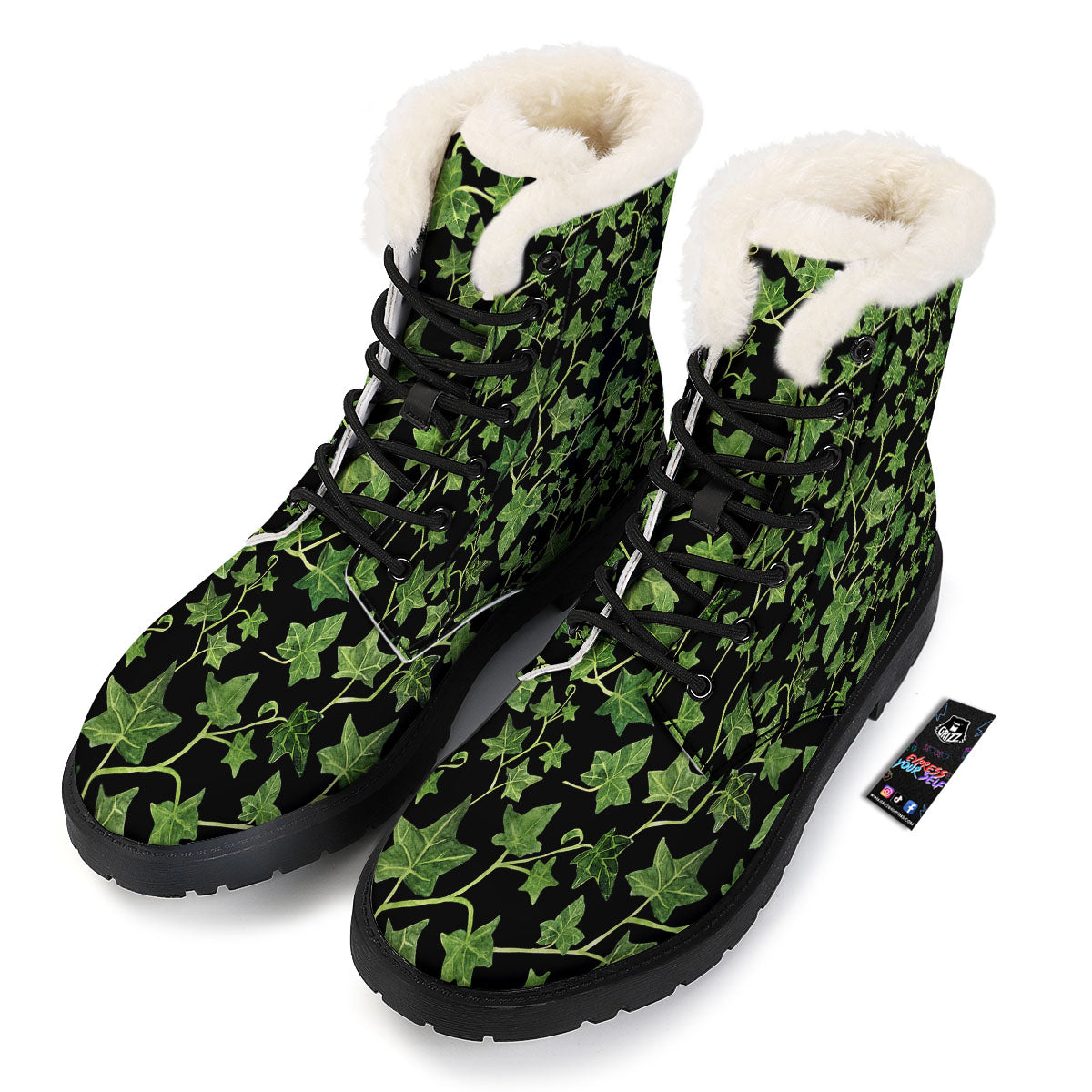 Ivy Leaf Green Print Winter Boots-grizzshop