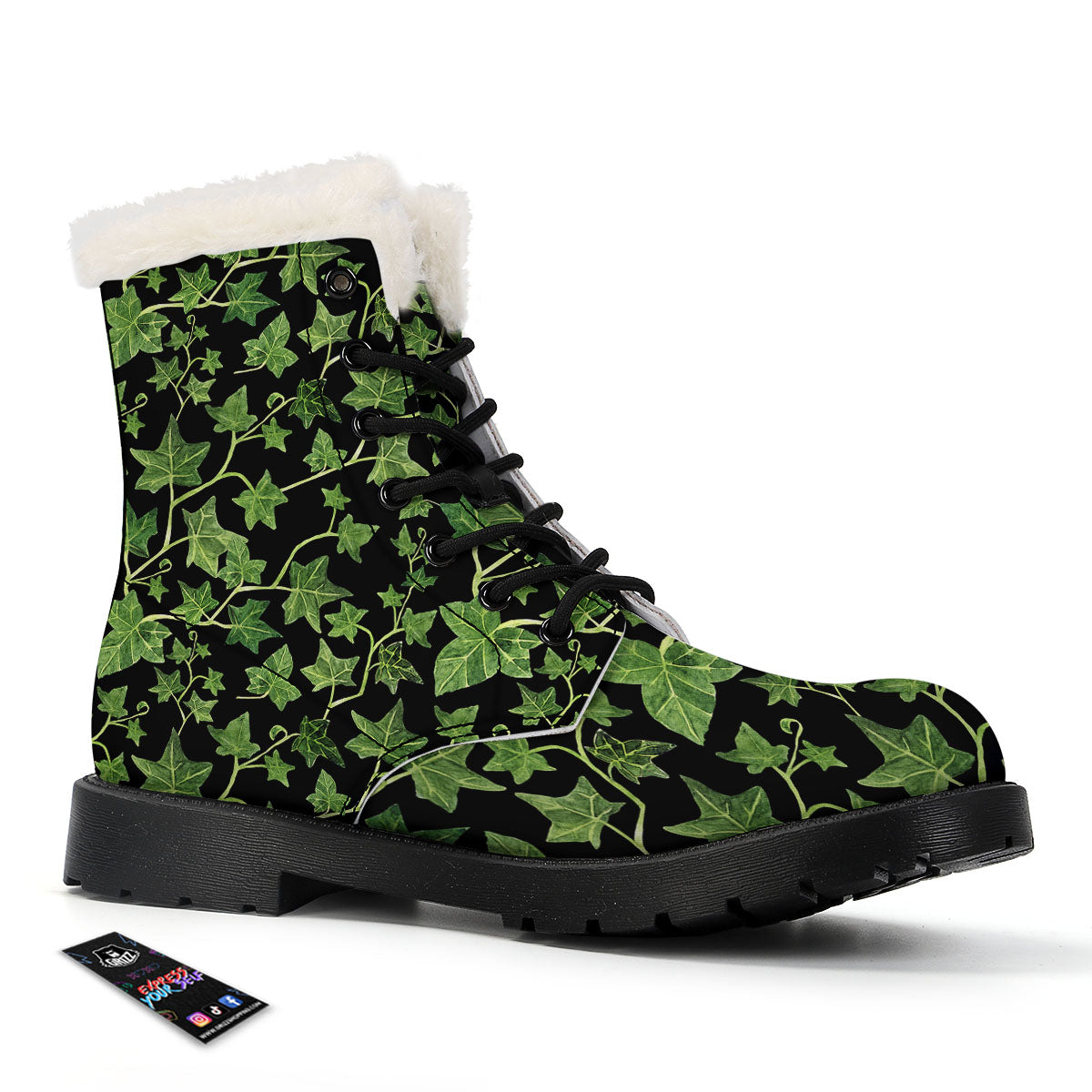 Ivy Leaf Green Print Winter Boots-grizzshop