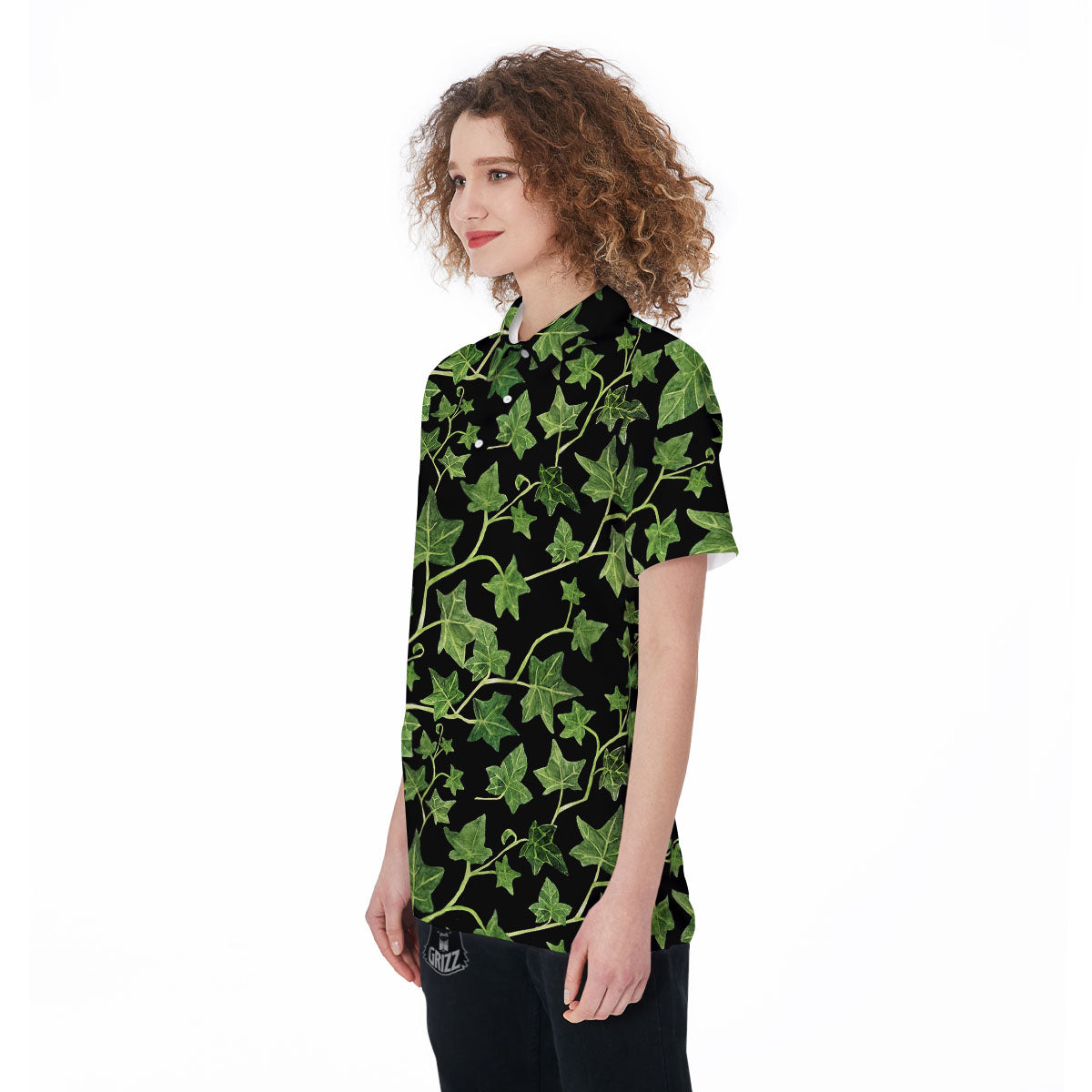 Ivy Leaf Green Print Women's Golf Shirts-grizzshop