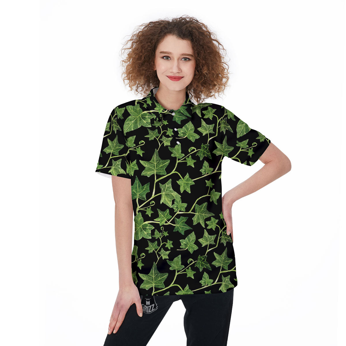 Ivy Leaf Green Print Women's Golf Shirts-grizzshop