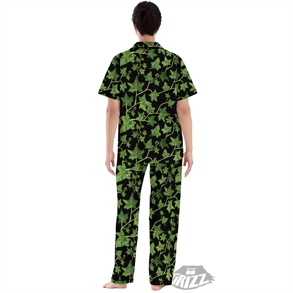 Ivy Leaf Green Print Women's Pajamas Set-grizzshop