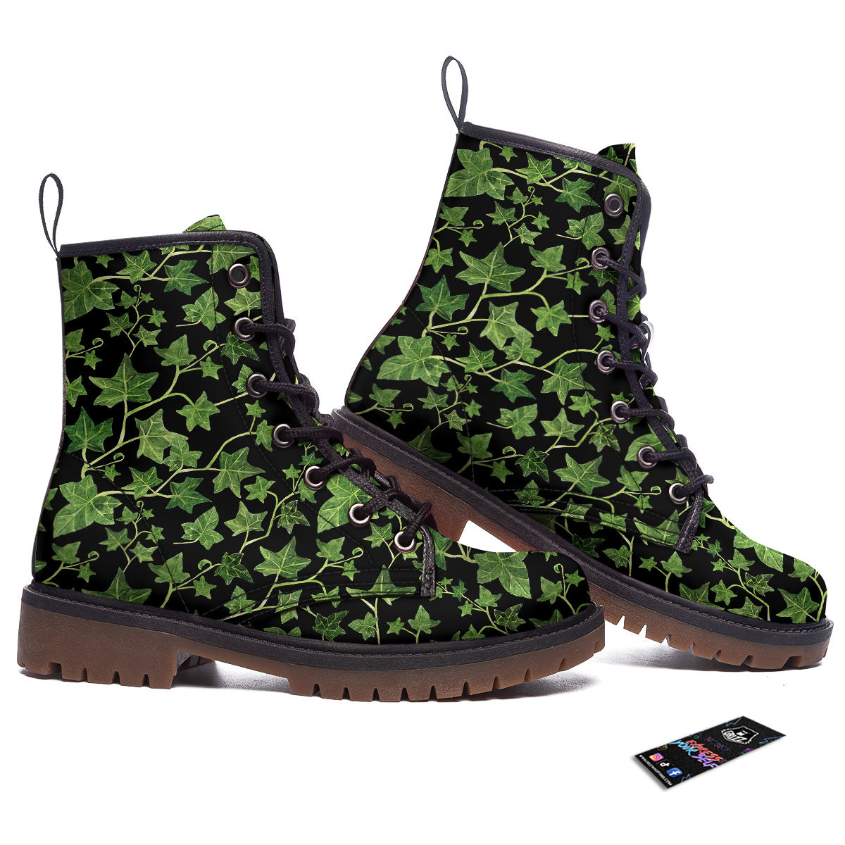 Ivy Leaf Green Print Work Boots-grizzshop