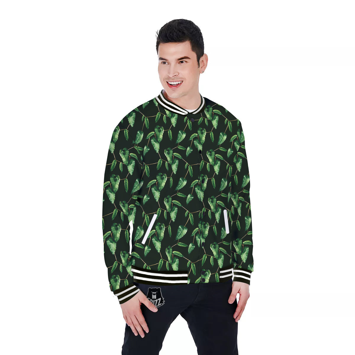 Ivy Leaf Watercolor Print Pattern Baseball Jacket-grizzshop