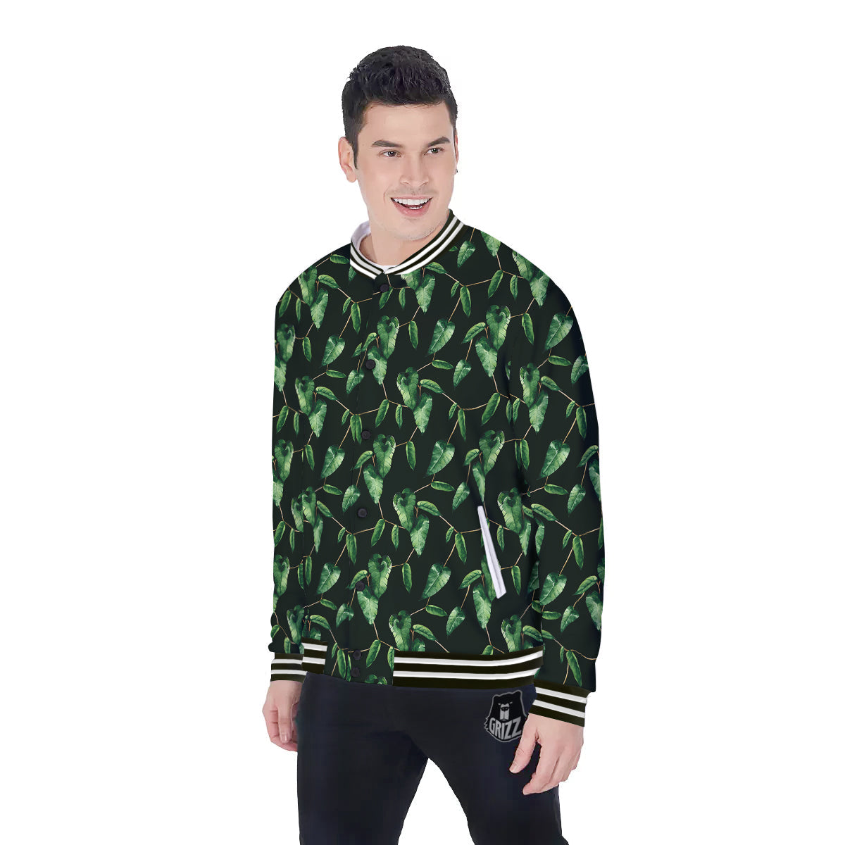 Ivy Leaf Watercolor Print Pattern Baseball Jacket-grizzshop