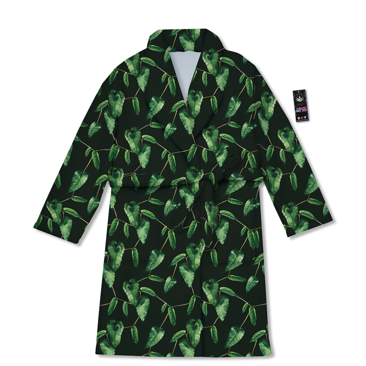 Ivy Leaf Watercolor Print Pattern Bathrobe-grizzshop