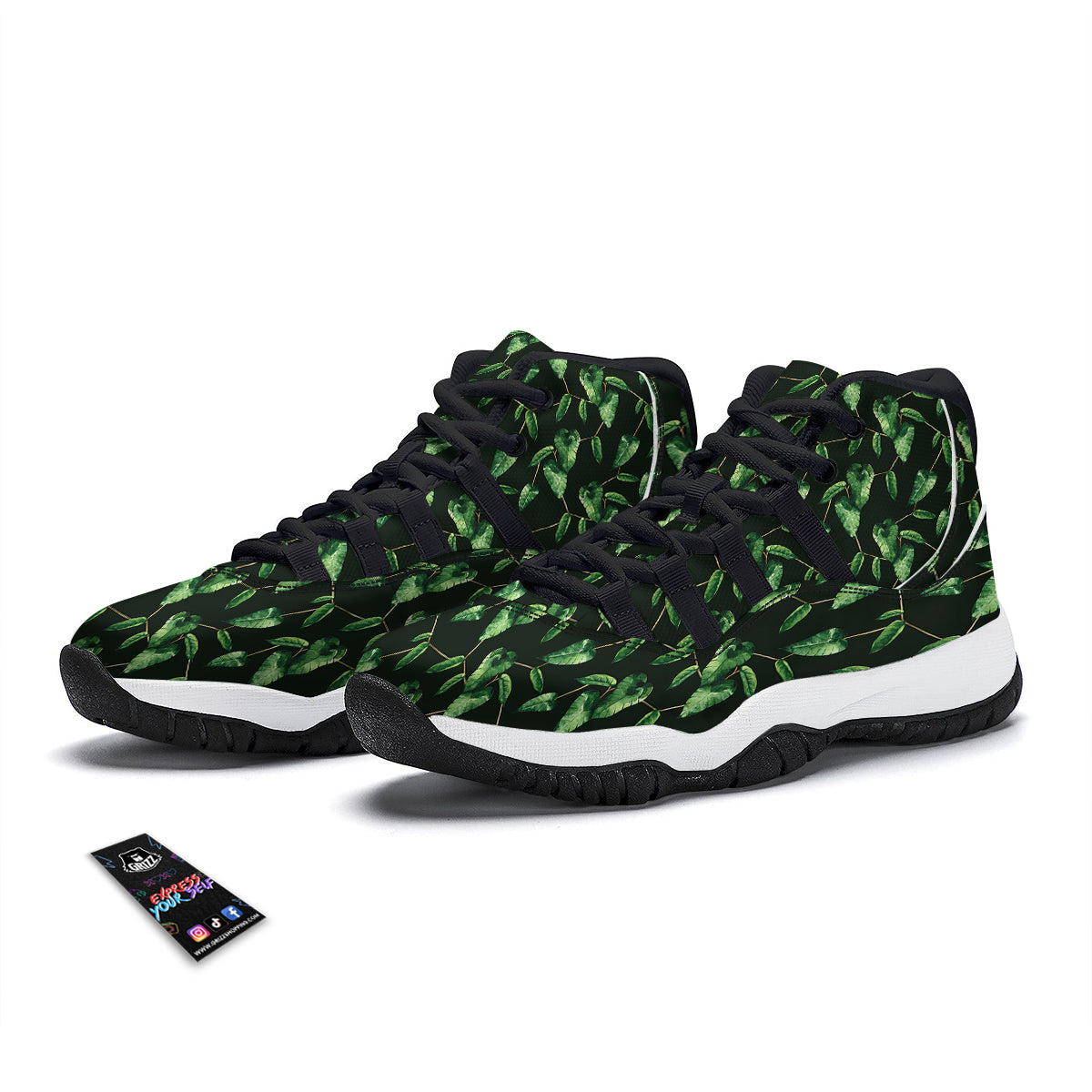Ivy Leaf Watercolor Print Pattern Black Bball Shoes-grizzshop