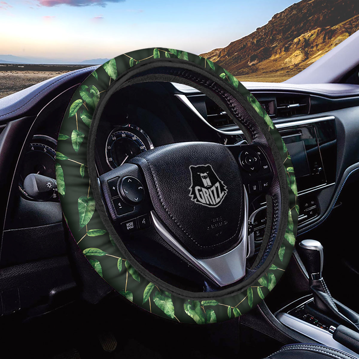 Ivy Leaf Watercolor Print Pattern Car Steering Wheel Cover-grizzshop
