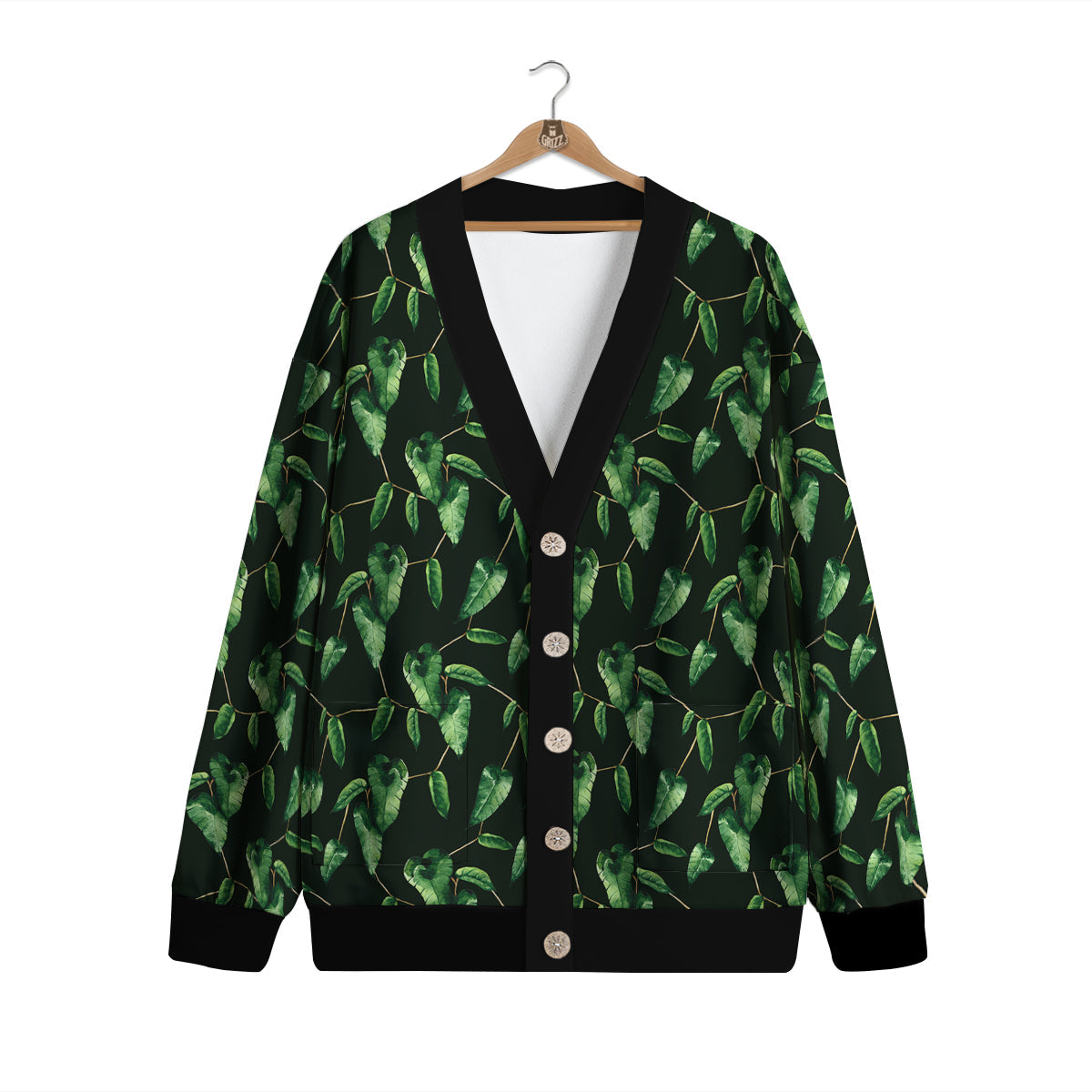 Ivy Leaf Watercolor Print Pattern Cardigan-grizzshop