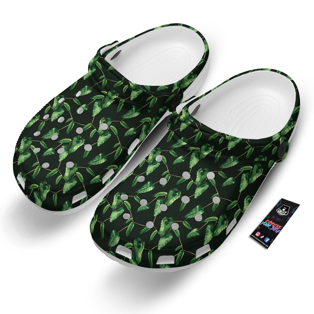 Ivy Leaf Watercolor Print Pattern Clog-grizzshop