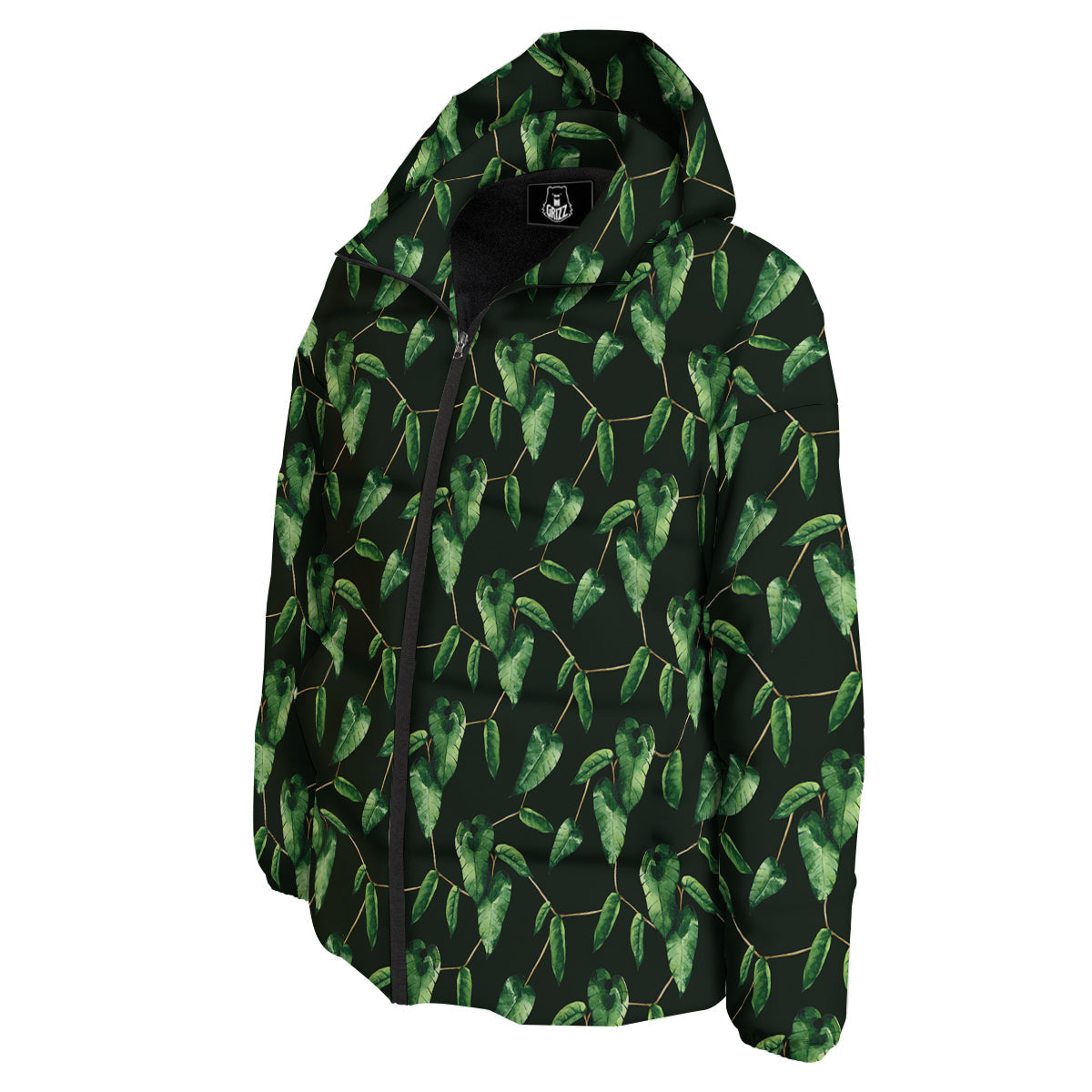 Ivy Leaf Watercolor Print Pattern Down Jacket-grizzshop