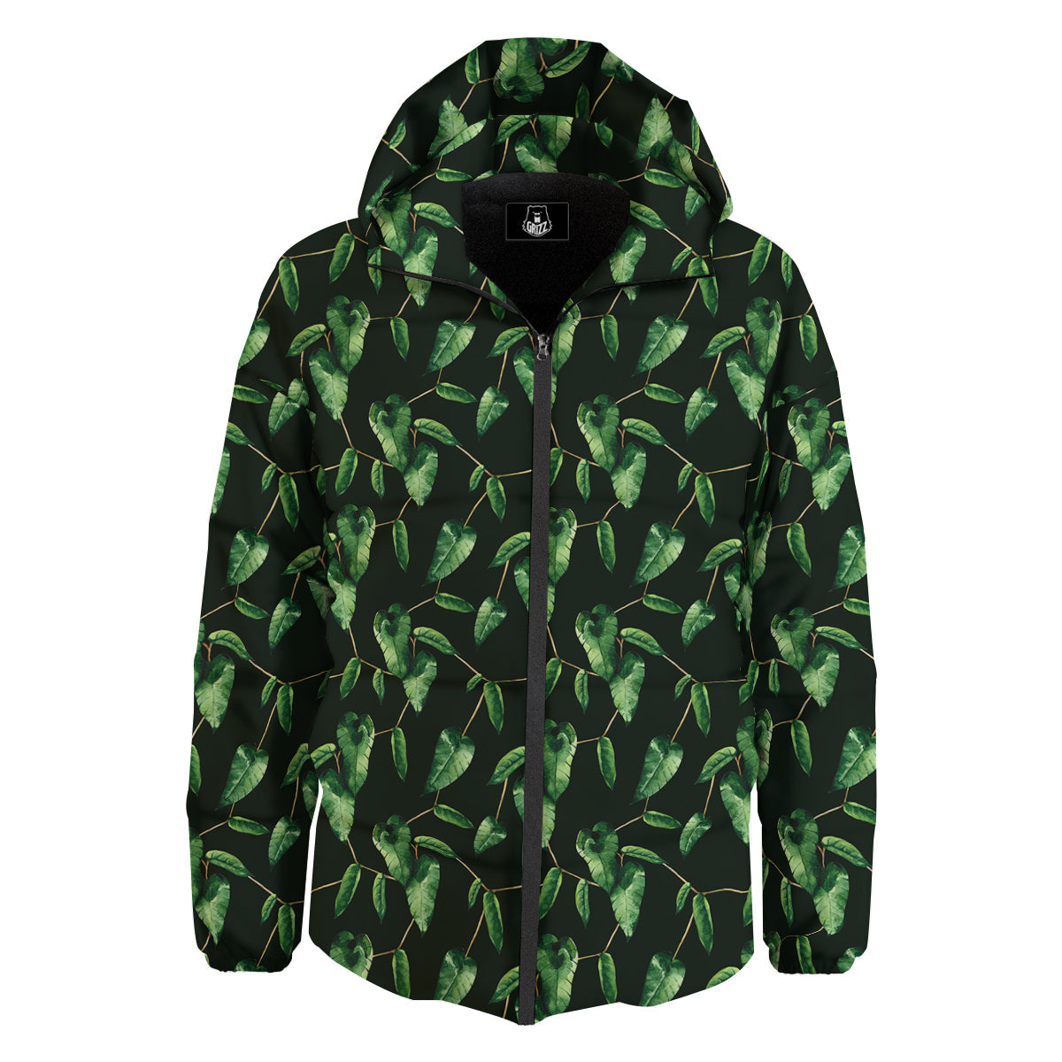 Ivy Leaf Watercolor Print Pattern Down Jacket-grizzshop