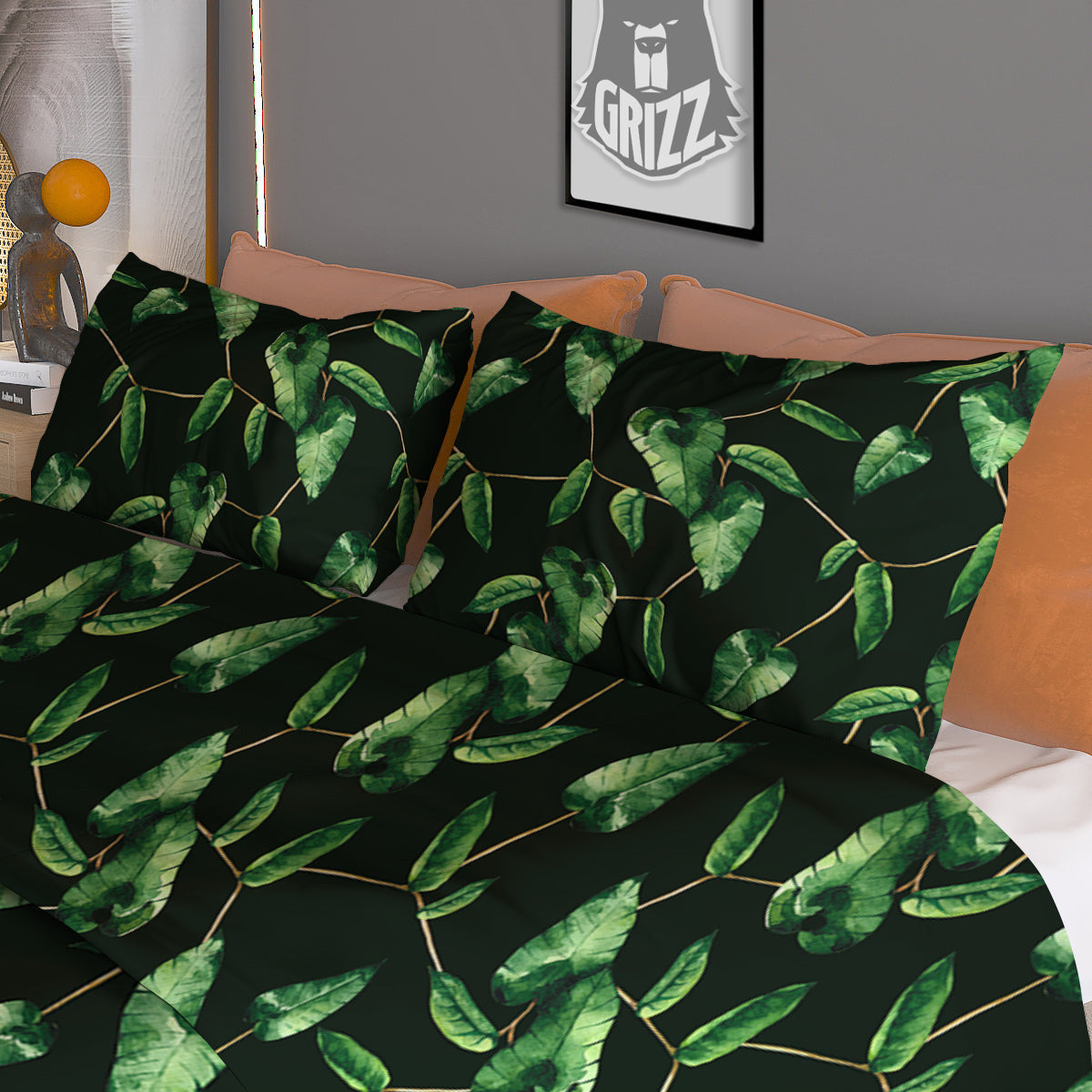Ivy Leaf Watercolor Print Pattern Duvet Cover Bedding Set