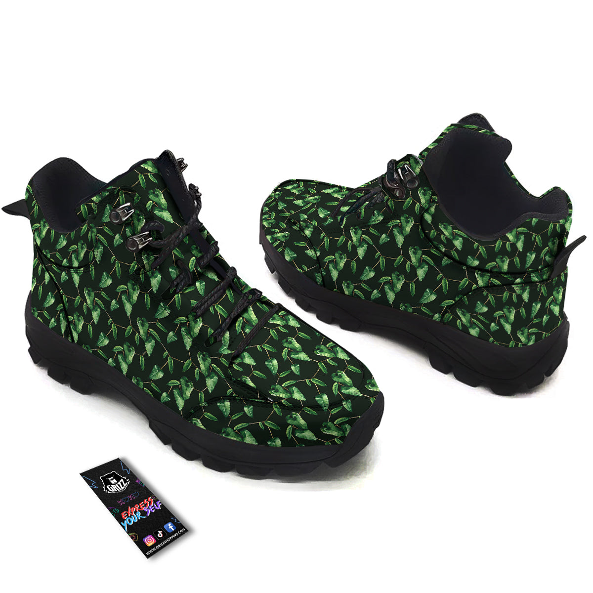 Ivy Leaf Watercolor Print Pattern Hiking Shoes-grizzshop