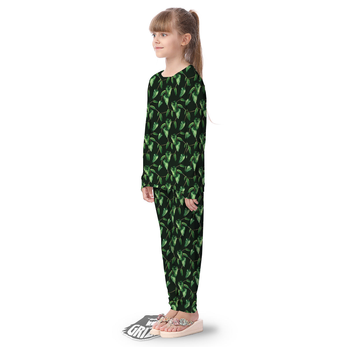 Ivy Leaf Watercolor Print Pattern Kid's Pajamas-grizzshop