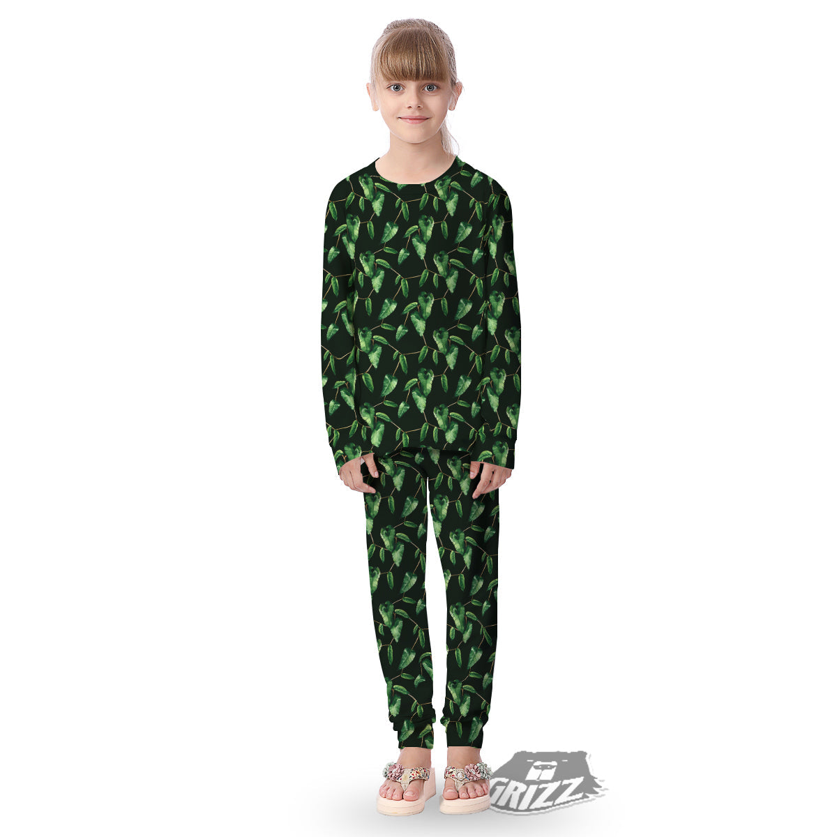 Ivy Leaf Watercolor Print Pattern Kid's Pajamas-grizzshop
