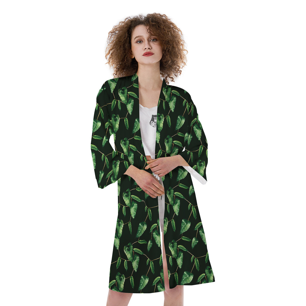 Ivy Leaf Watercolor Print Pattern Kimono-grizzshop