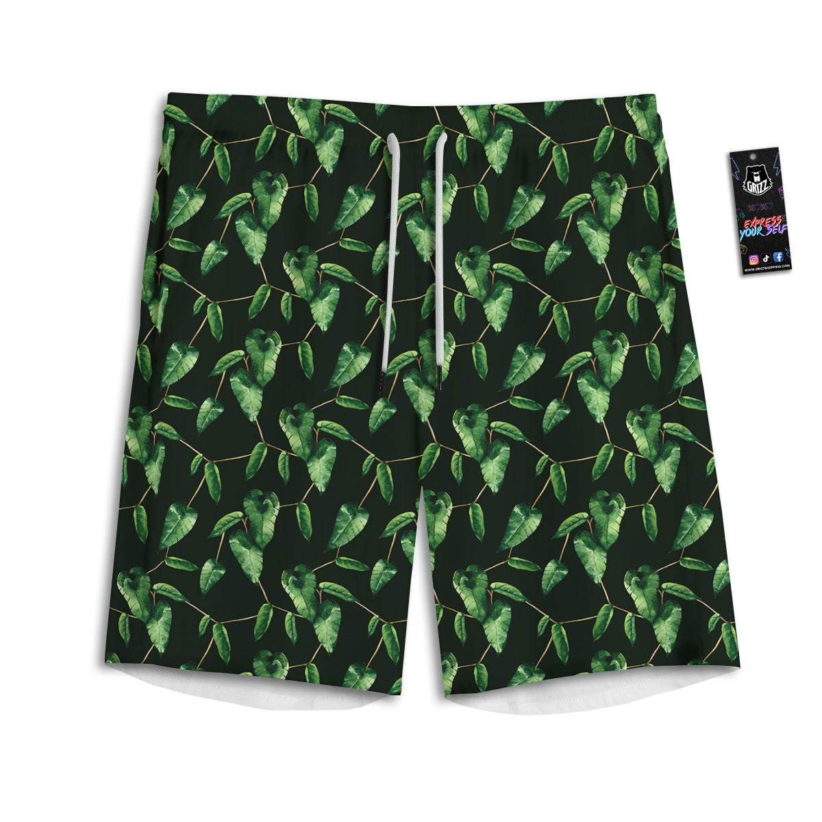 Ivy Leaf Watercolor Print Pattern Men's Athletic Shorts