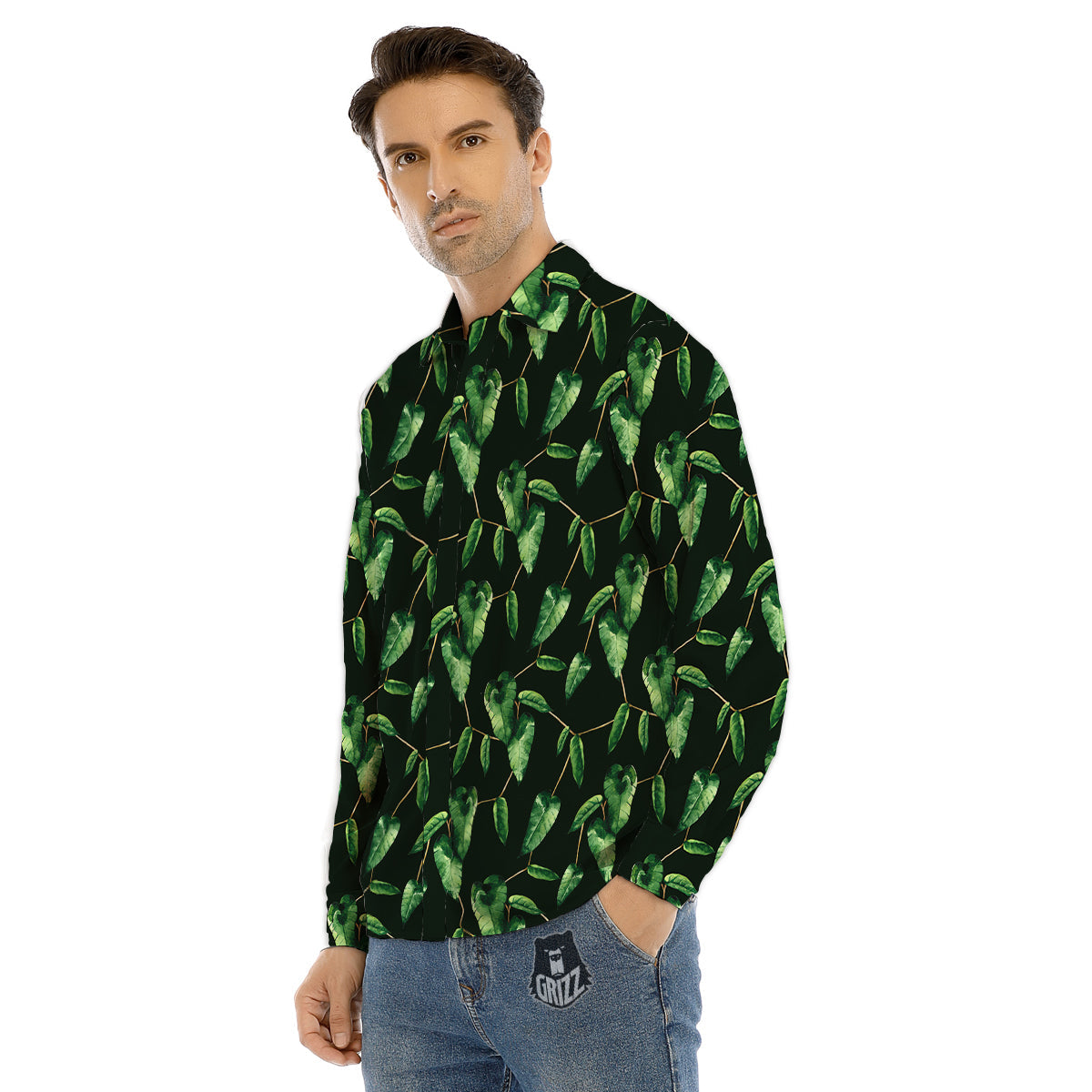 Ivy Leaf Watercolor Print Pattern Men's Dress Shirts-grizzshop