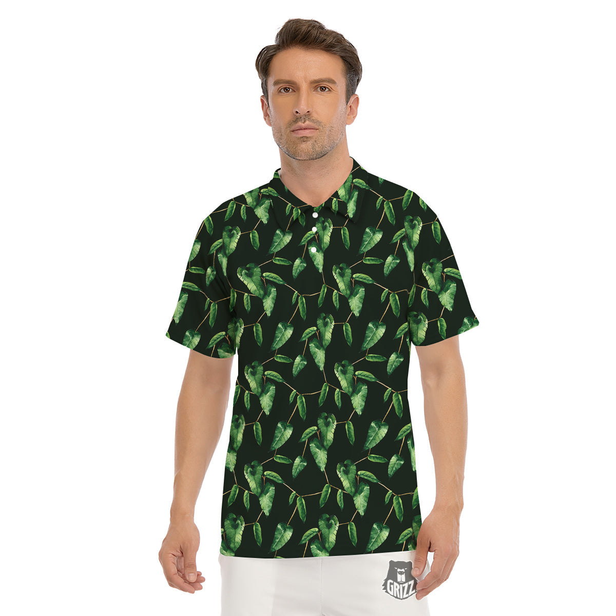 Ivy Leaf Watercolor Print Pattern Men's Golf Shirts-grizzshop