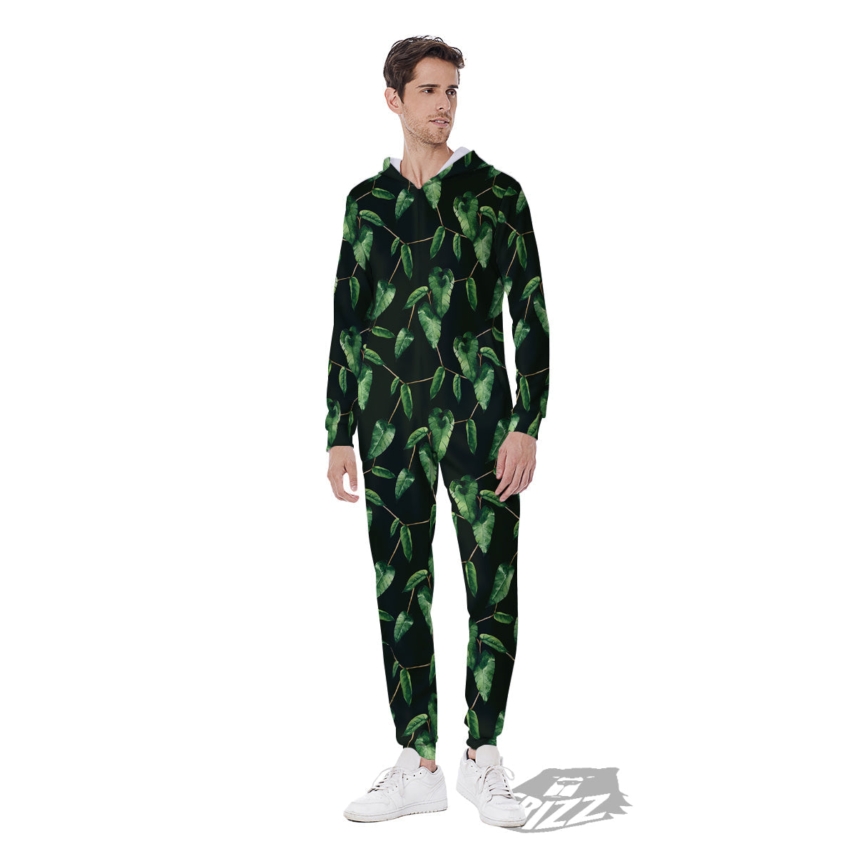 Ivy Leaf Watercolor Print Pattern Men's Jumpsuit-grizzshop