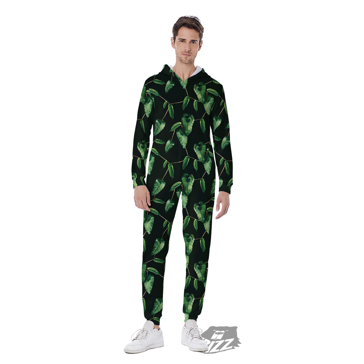 Ivy Leaf Watercolor Print Pattern Men's Jumpsuit-grizzshop