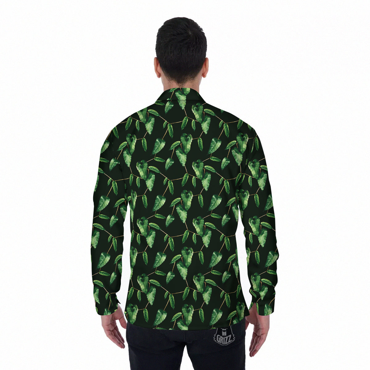 Ivy Leaf Watercolor Print Pattern Men's Long Sleeve Shirts-grizzshop