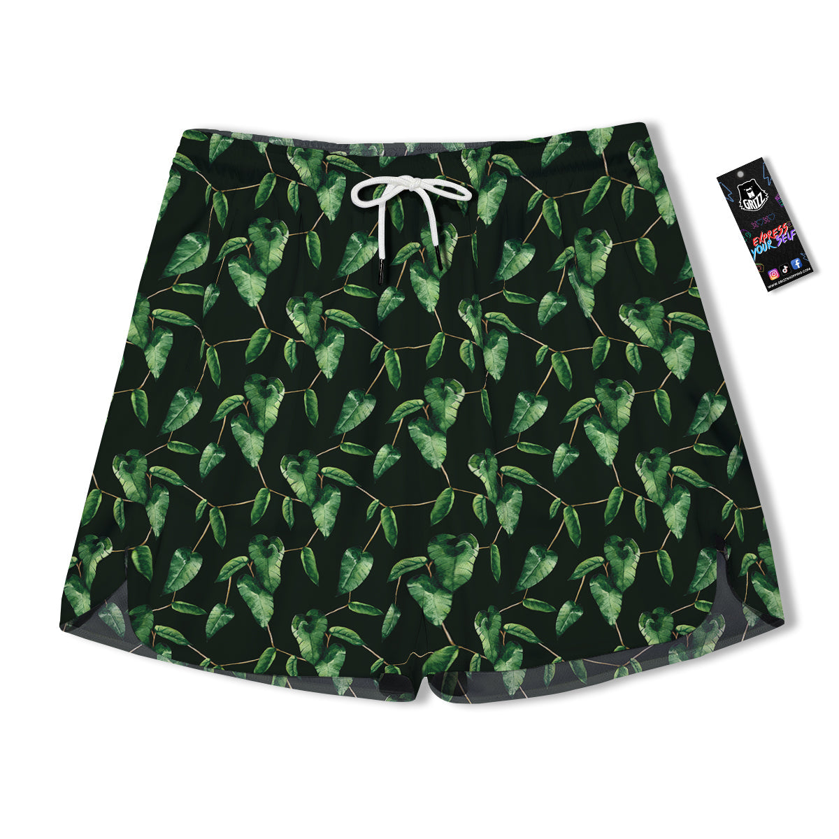Ivy Leaf Watercolor Print Pattern Men's Running Shorts-grizzshop