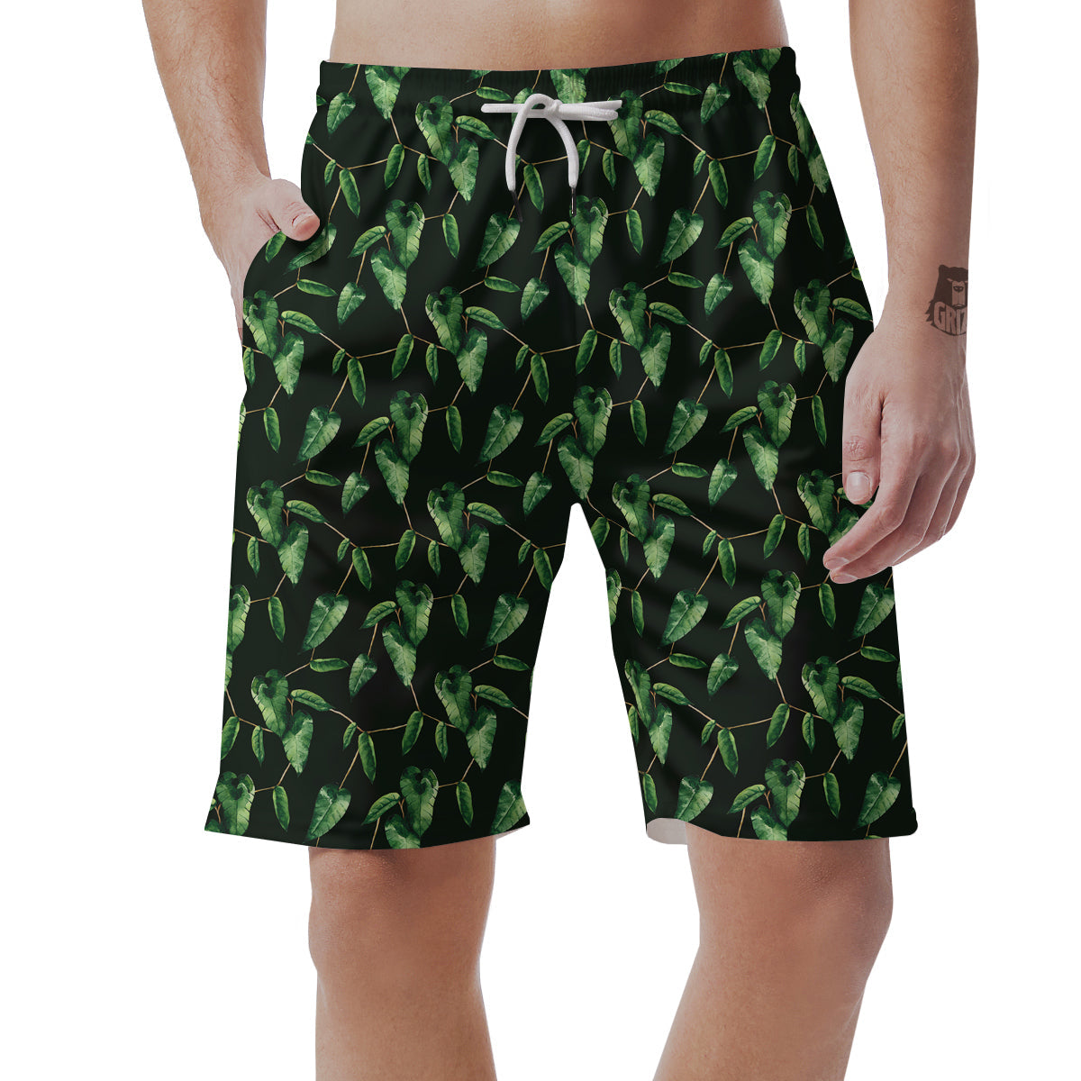 Ivy Leaf Watercolor Print Pattern Men's Shorts-grizzshop