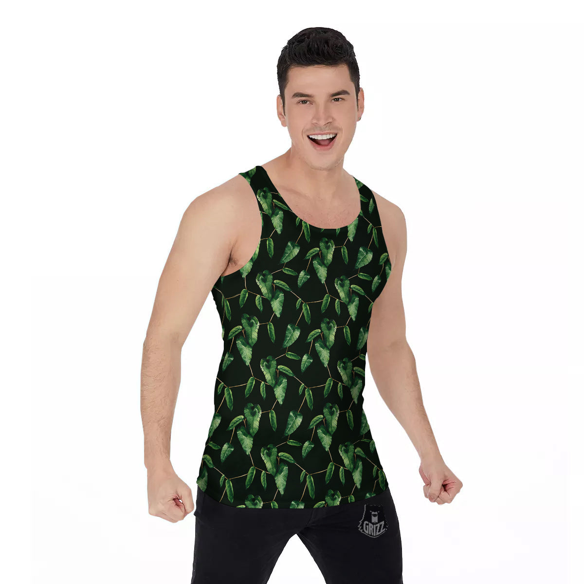 Ivy Leaf Watercolor Print Pattern Men's Tank Top-grizzshop