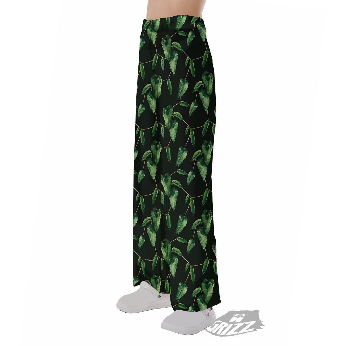 Ivy Leaf Watercolor Print Pattern Pajama Pants-grizzshop