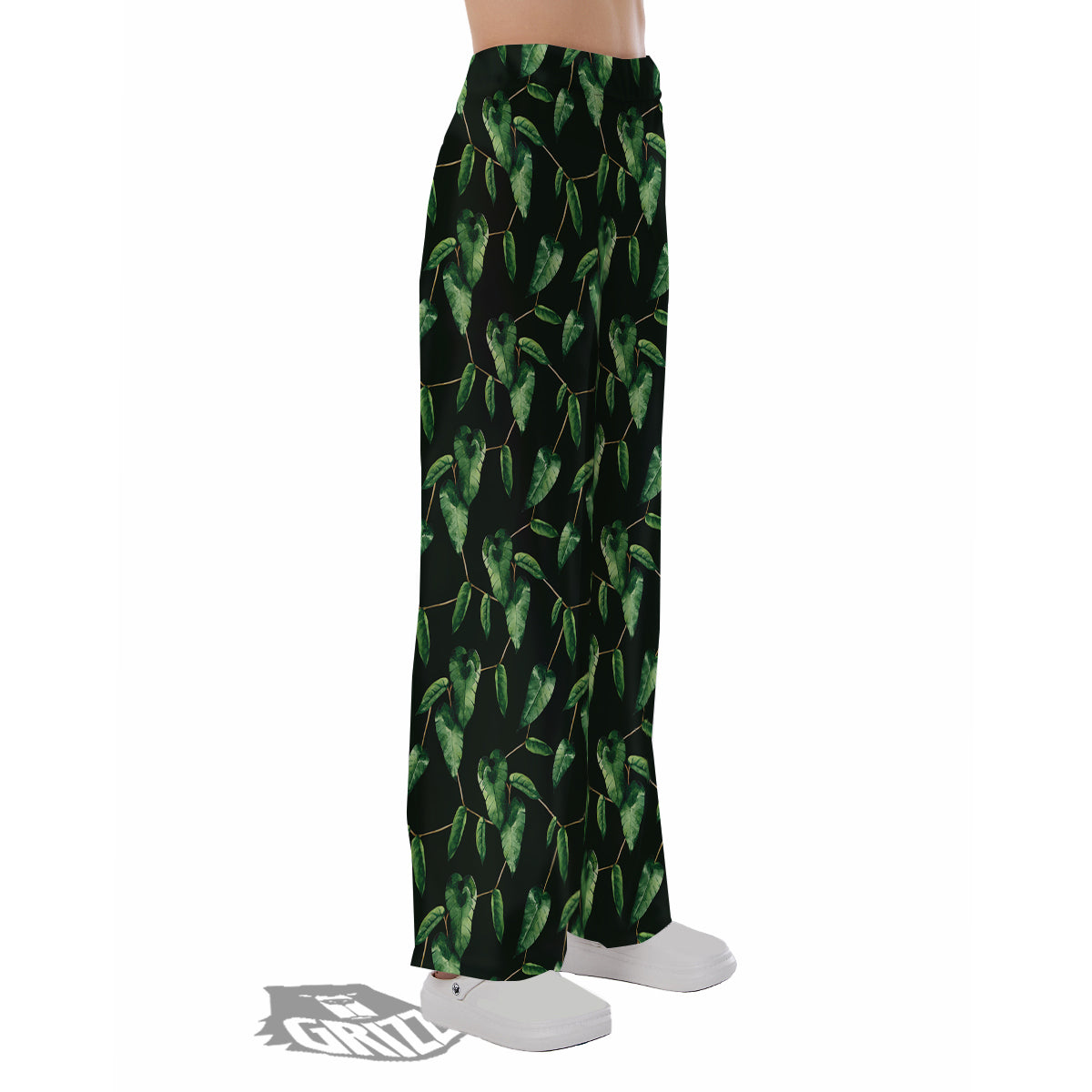 Ivy Leaf Watercolor Print Pattern Pajama Pants-grizzshop