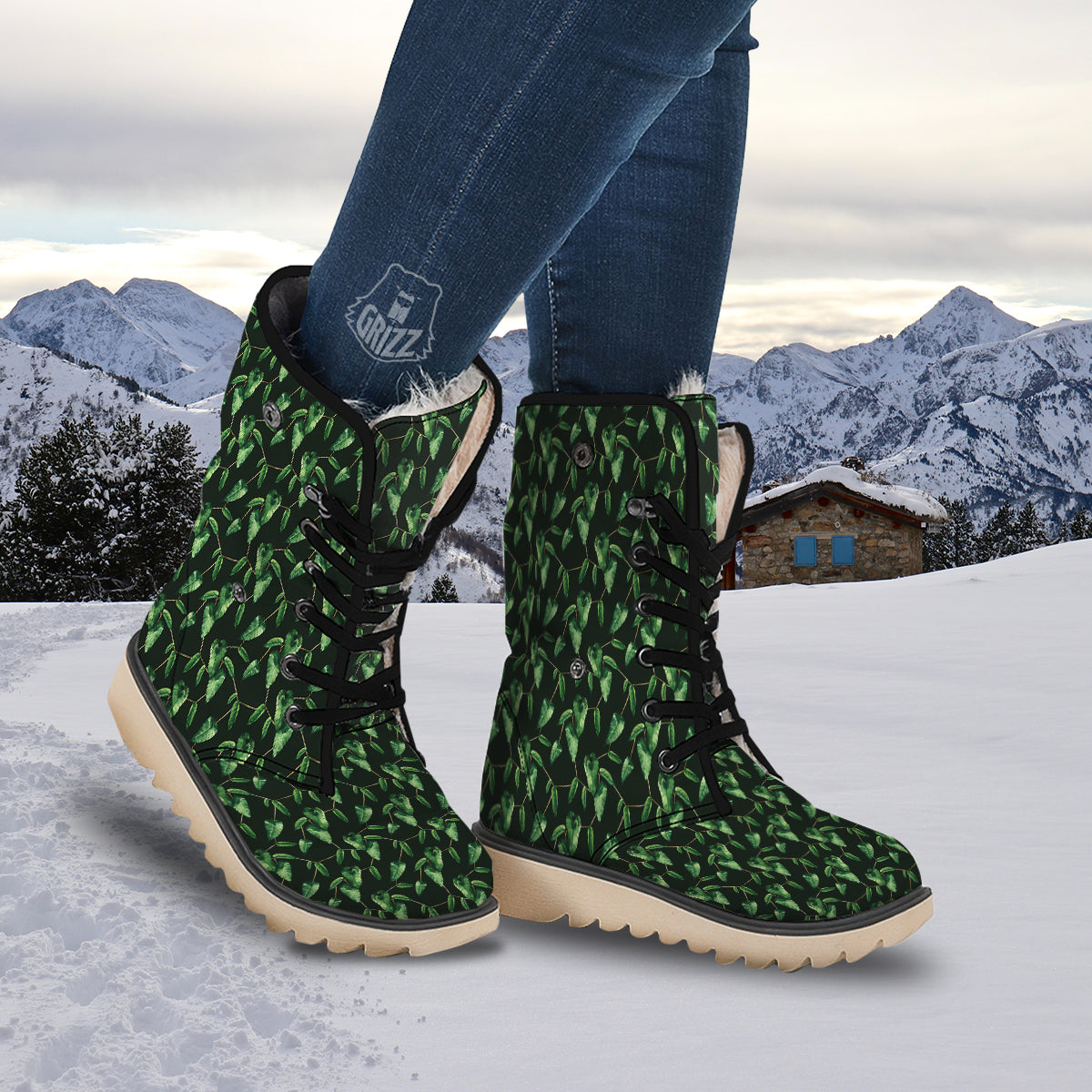Ivy Leaf Watercolor Print Pattern Snow Boots-grizzshop