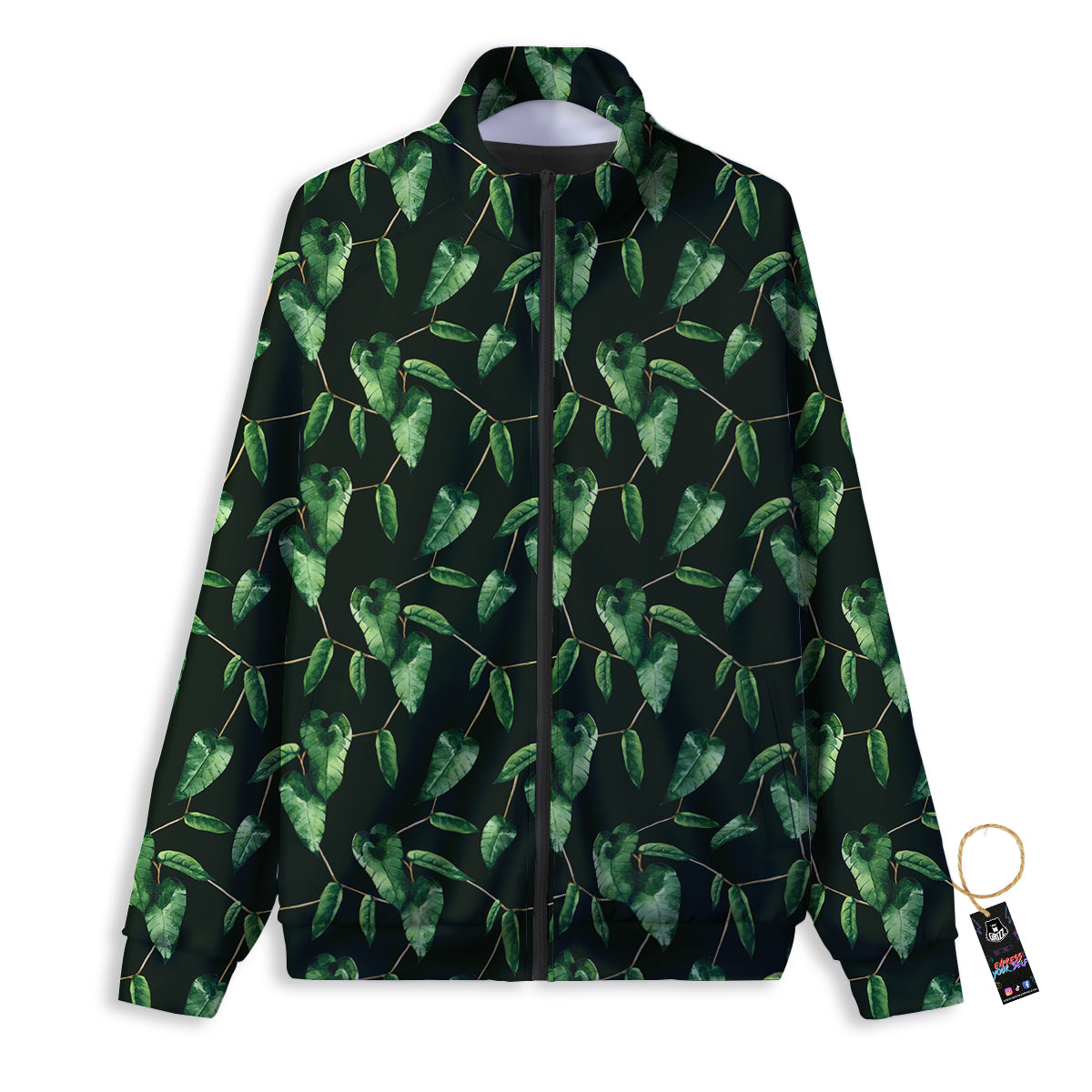 Ivy Leaf Watercolor Print Pattern Track Jacket-grizzshop