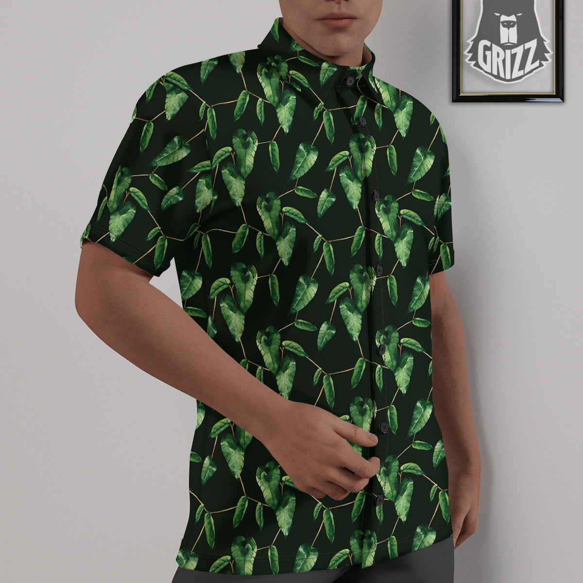 Ivy Leaf Watercolor Print Pattern Untucked Shirts-grizzshop