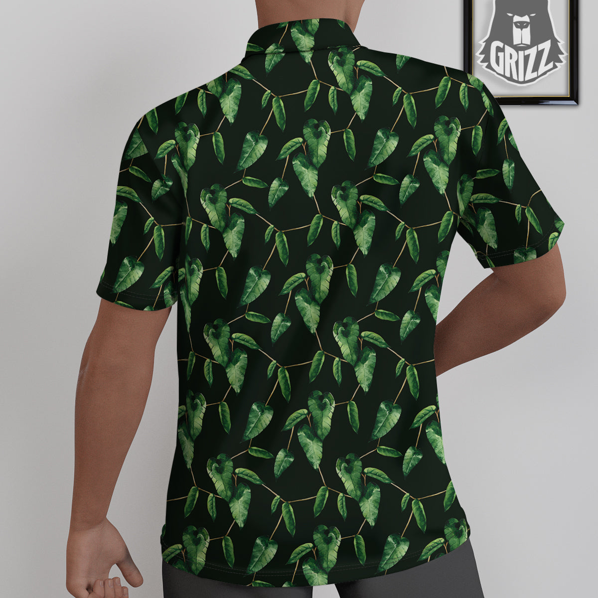 Ivy Leaf Watercolor Print Pattern Untucked Shirts-grizzshop