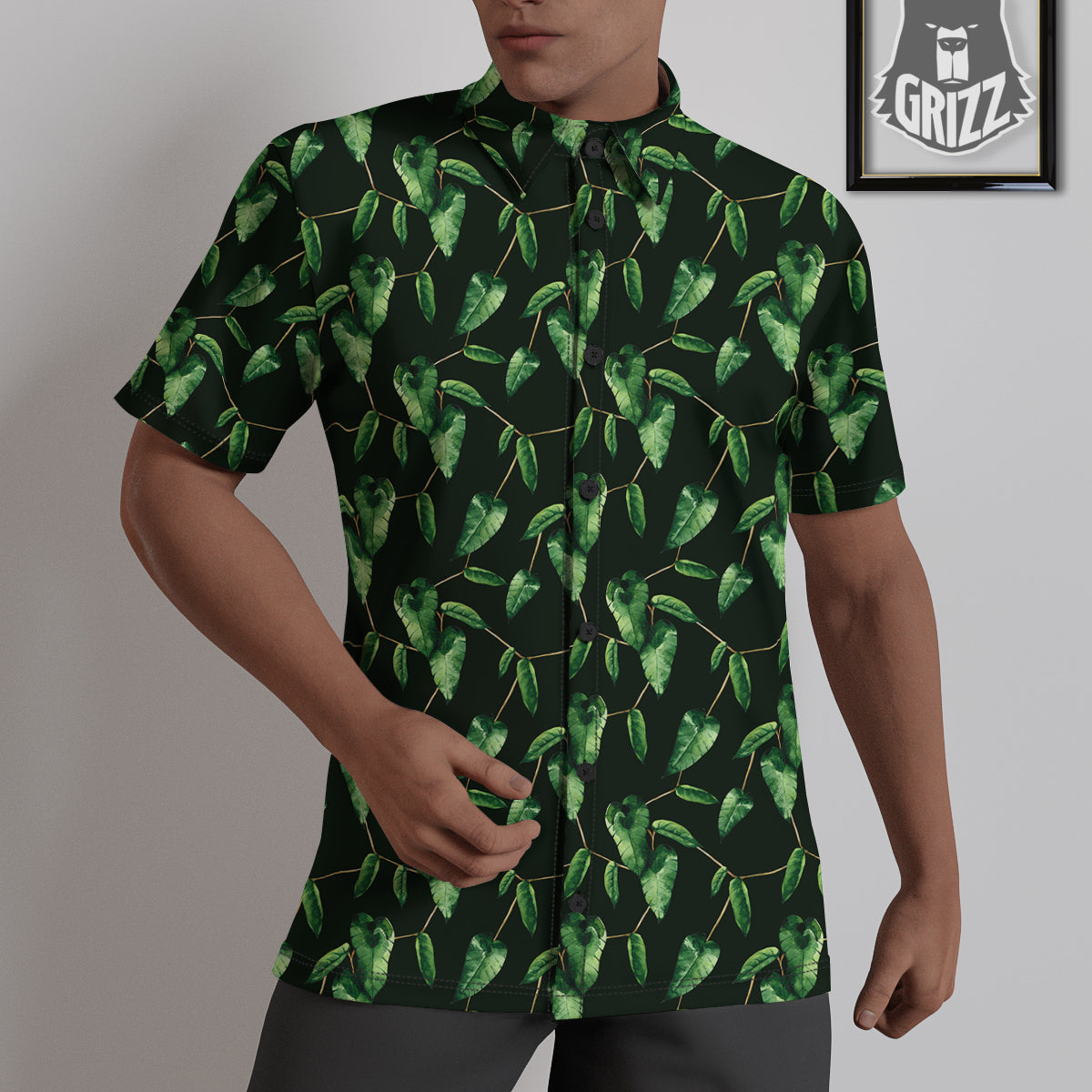 Ivy Leaf Watercolor Print Pattern Untucked Shirts-grizzshop