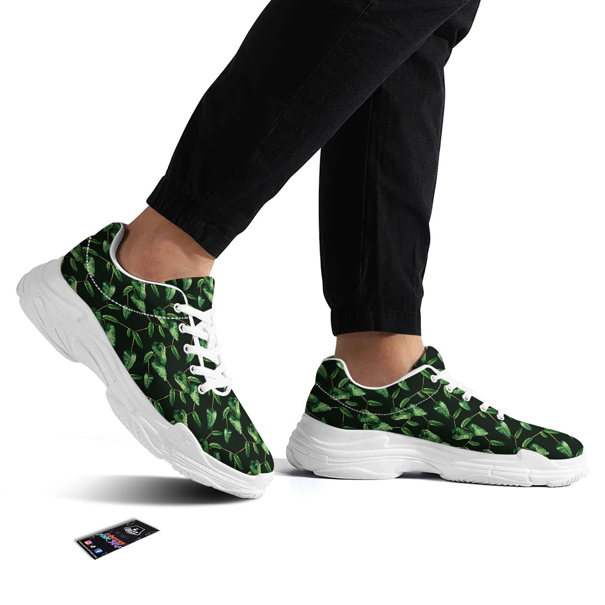 Ivy Leaf Watercolor Print Pattern White Chunky Shoes-grizzshop