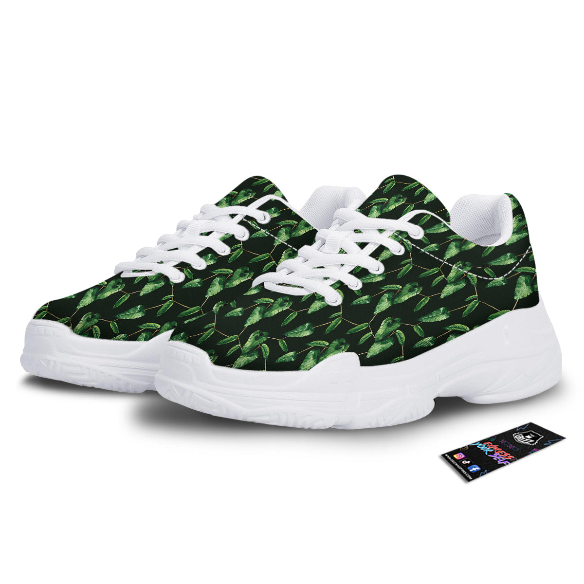 Ivy Leaf Watercolor Print Pattern White Chunky Shoes-grizzshop